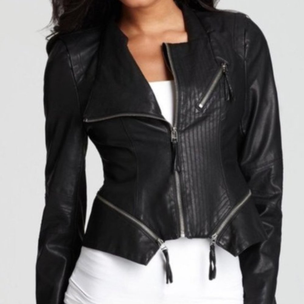 BLANK NYC MOTO VEGAN LEATHER BLACK JACKET SIZE L